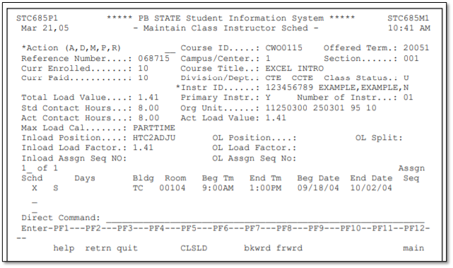 Maintain Class Instructor Schedule