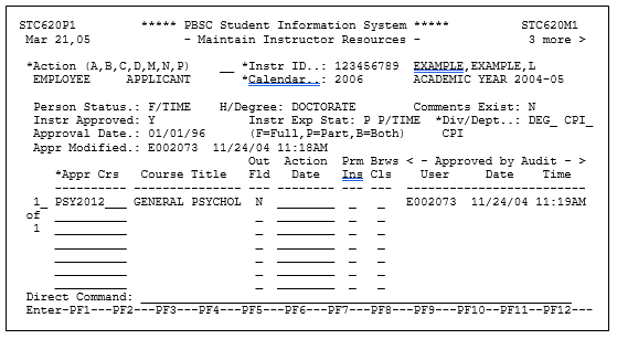 Maintain Instructor Resources Screen