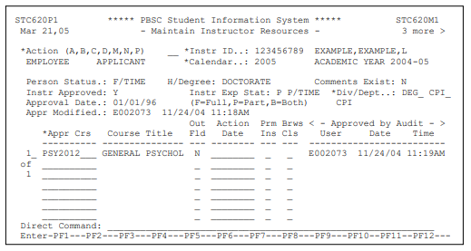 Maintain Instructor Resources Screen