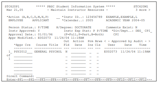 Maintain Instructor Resources Screen